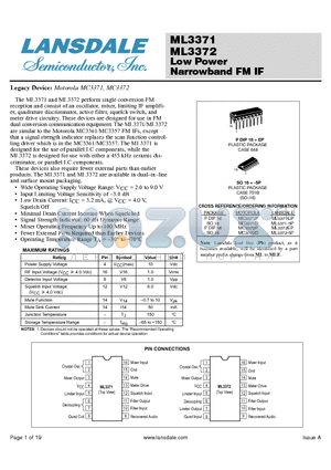 MC3371D datasheet - Low Power Narrowband FM IF