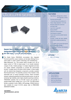 IPM24S0A0R03FA datasheet - Delphi Series IPM24S0A0, Non-Isolated, Integrated Point-of-Load Power Modules: 8V~36V input, 1.2~2.5V and 3A Output