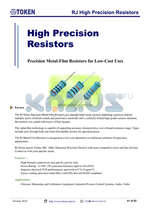RJ73S22MJC7P datasheet - RJ High Precision Resistors