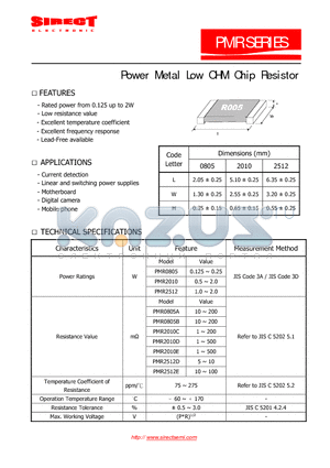 PMR2010-E-R050-A-3-A datasheet - Power Metal Low OHM Chip Resistor