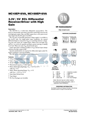 MC100EP16VADTR2 datasheet - 3.3V / 5V ECL Differential Receiver/Driver with High Gain
