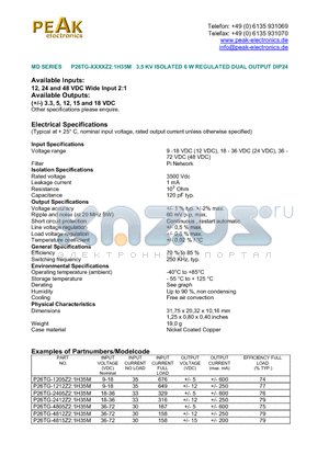 P26TG-1212Z21H35M datasheet - 3.5 KV ISOLATED 6 W REGULATED DUAL OUTPUT DIP24