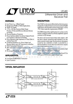 LTC491IN datasheet - Differential Driver and Receiver Pair