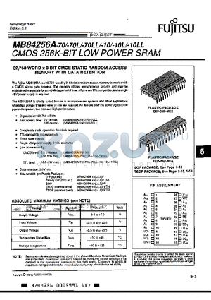 MB84256A-10LLPFTN datasheet - CMOS 256K-BIT LOW POWER SRAM